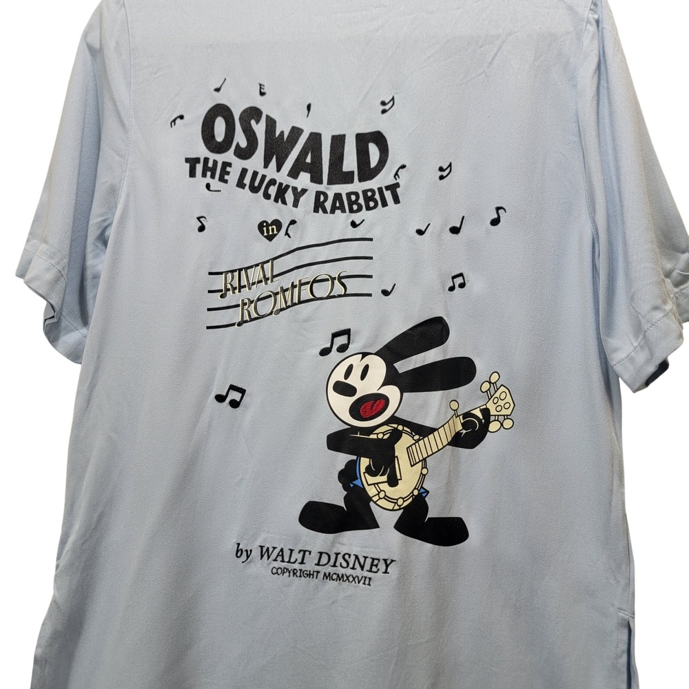 Disney Parks France Oswald the Lucky Rabbit Rival Romeos Blue Camp Shirt Wom Med